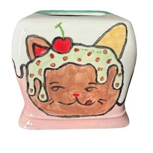 Cute Cat Ice Cream Ceramic Accent Tissue Box